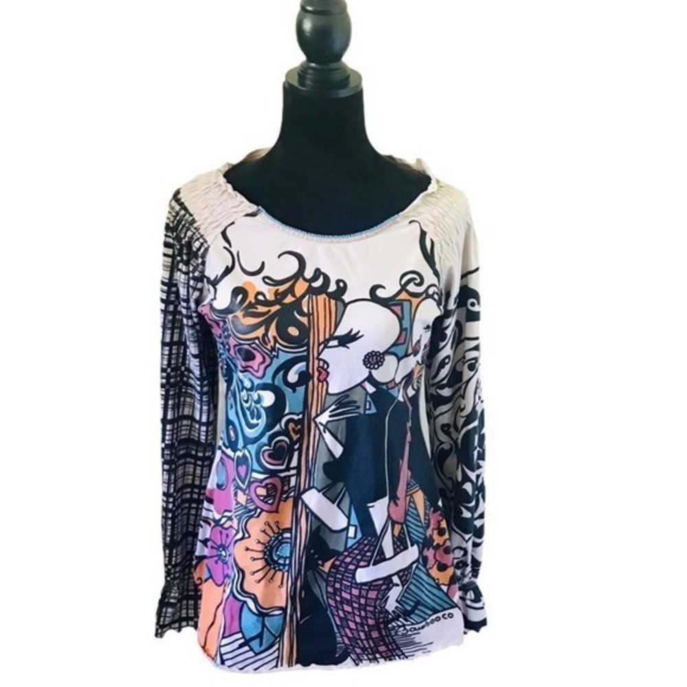 BamBooco Pop Art Ruffled Blouse Size M
